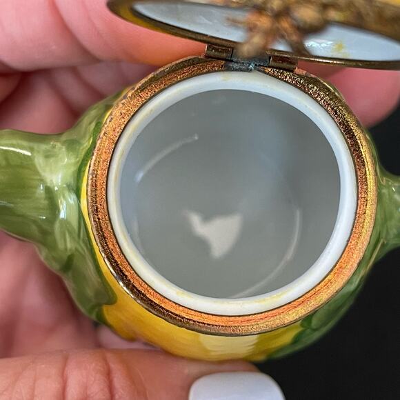 Limoges Trinket Box Peint Main Rochard France Corn Teapot Handpainted Paint Loss - Picture 10 of 16